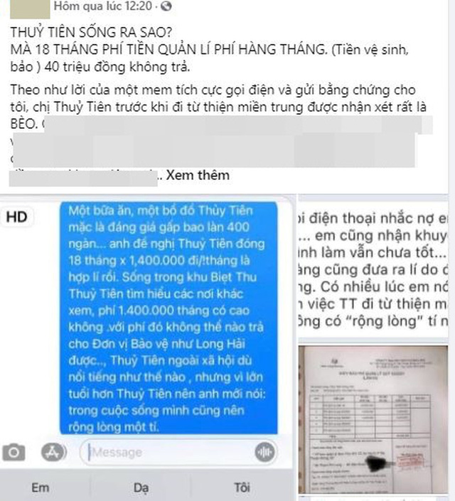 Thủy Tiên bị tố nợ tiền dịch vụ bảo vệ 18 tháng chưa trả